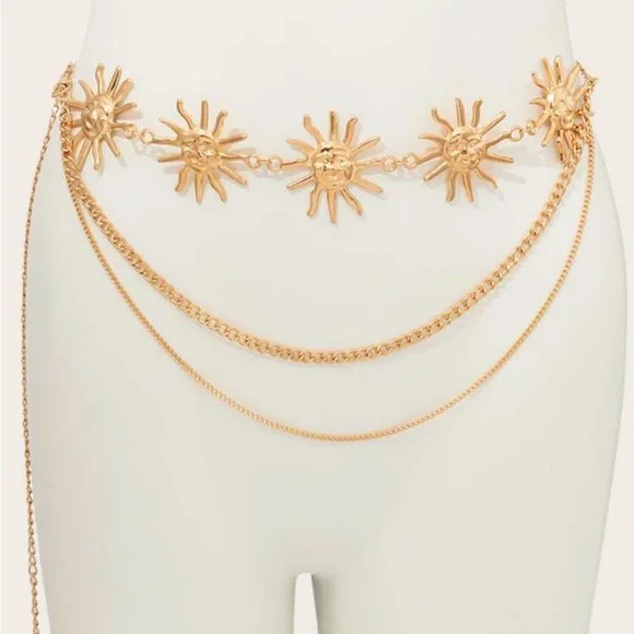 1pc Trendy Western Women Sun Decor Layered Vintage Chain Belt For Dress - Picture 2 of 5